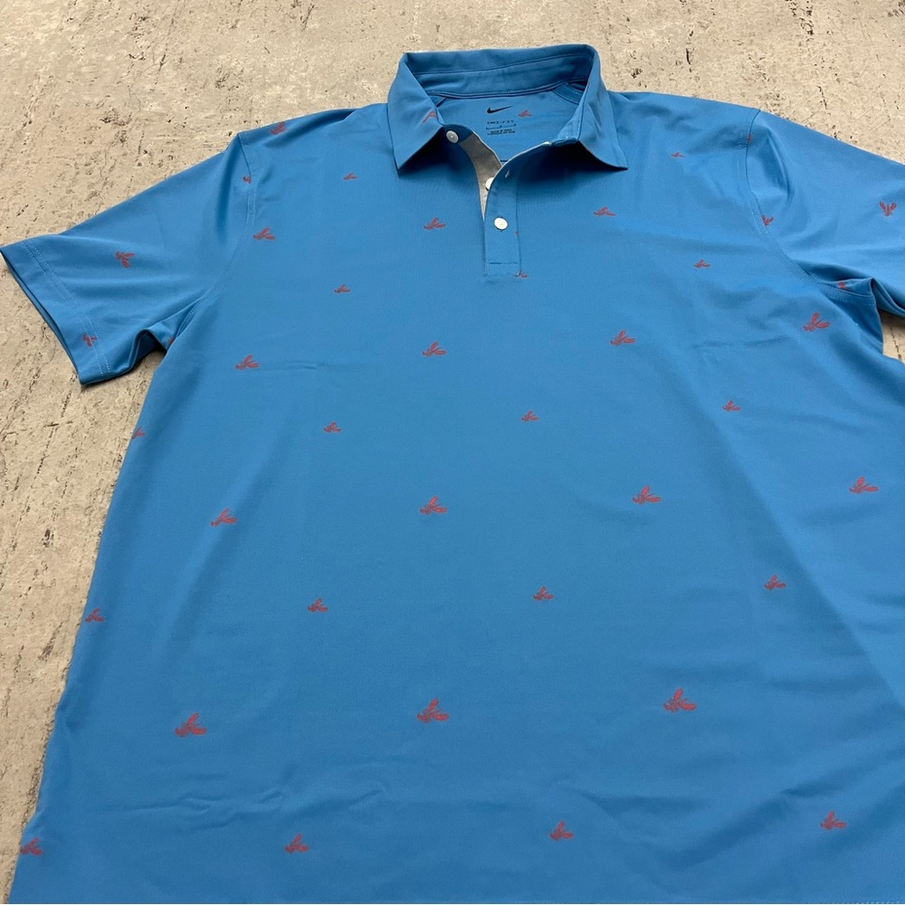 Nike Dri-Fit Men’s Golf Polo Shirt Lobster All Over Print Blue Size Large